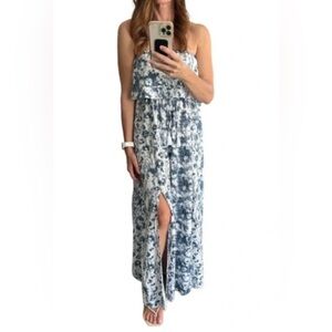 Japna Blue Gray and White Strapless Sundress Resort Wear